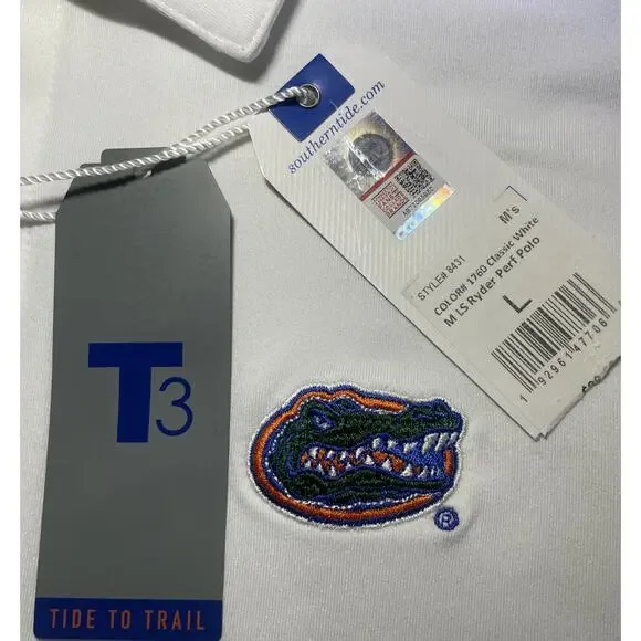 Southern Tide Florida Gators White Ryder PGA Golf Fishing Shirt Mens Large New